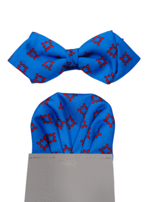 Pajarita azul tinta cuadrados rojos