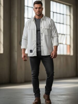 Sobrecamisa blanca pespuntes negro