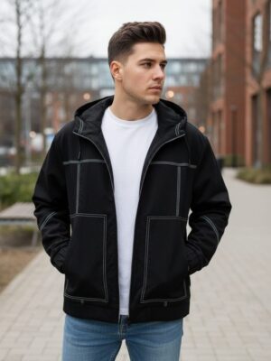 Cortavientos capucha pespuntes blancos