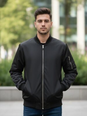 Bomber cremallera manga negra