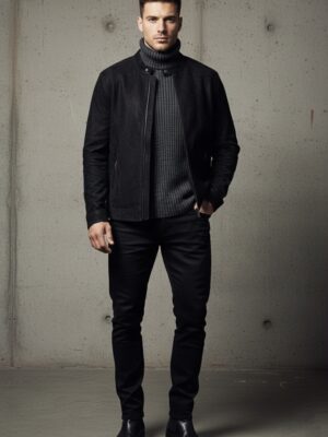 Cazadora piel vuelta negra