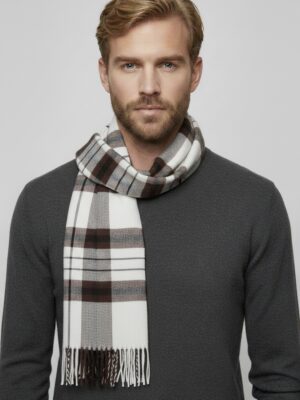 Bufanda cuadros marrón y blanca