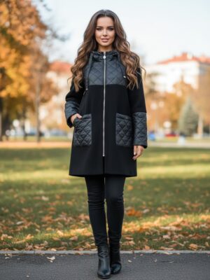 Abrigo combinado paño y enguatado con capucha