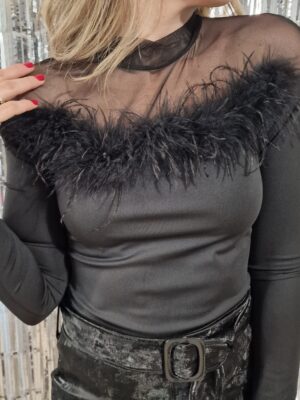 Top detalle plumas y transparencias