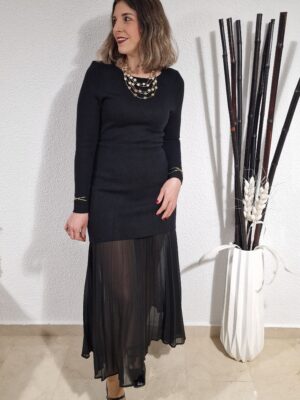 Vestido combinado punto y gasa negro