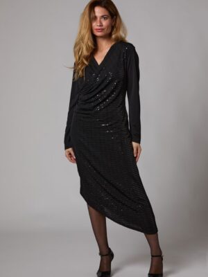 Vestido brillantes cruzado negro