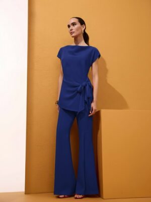 Conjunto blusón asimétrico lazada cintura y pantalón tinta