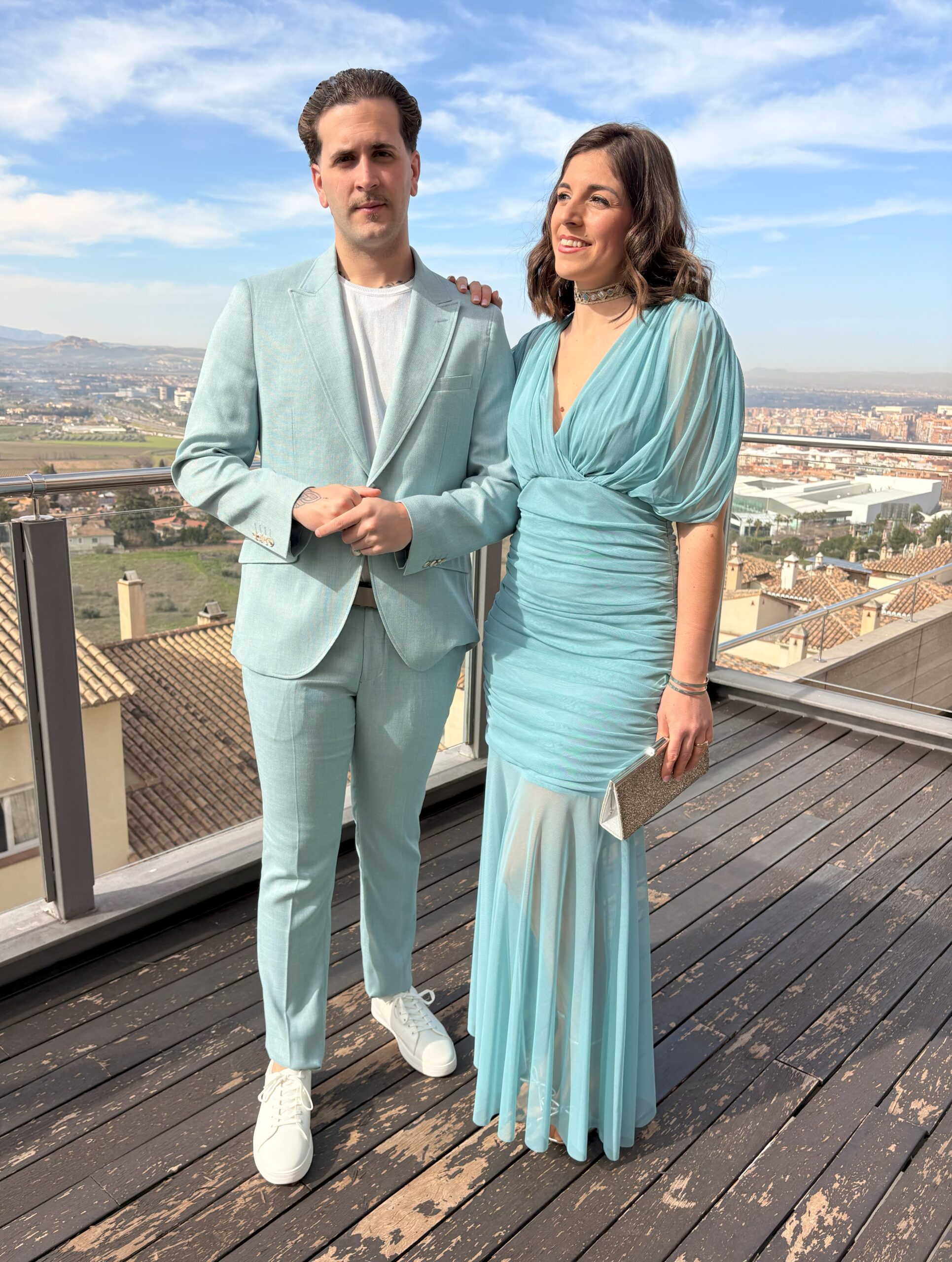 Vestido largo tul transparencias verde agua - Imagen 6