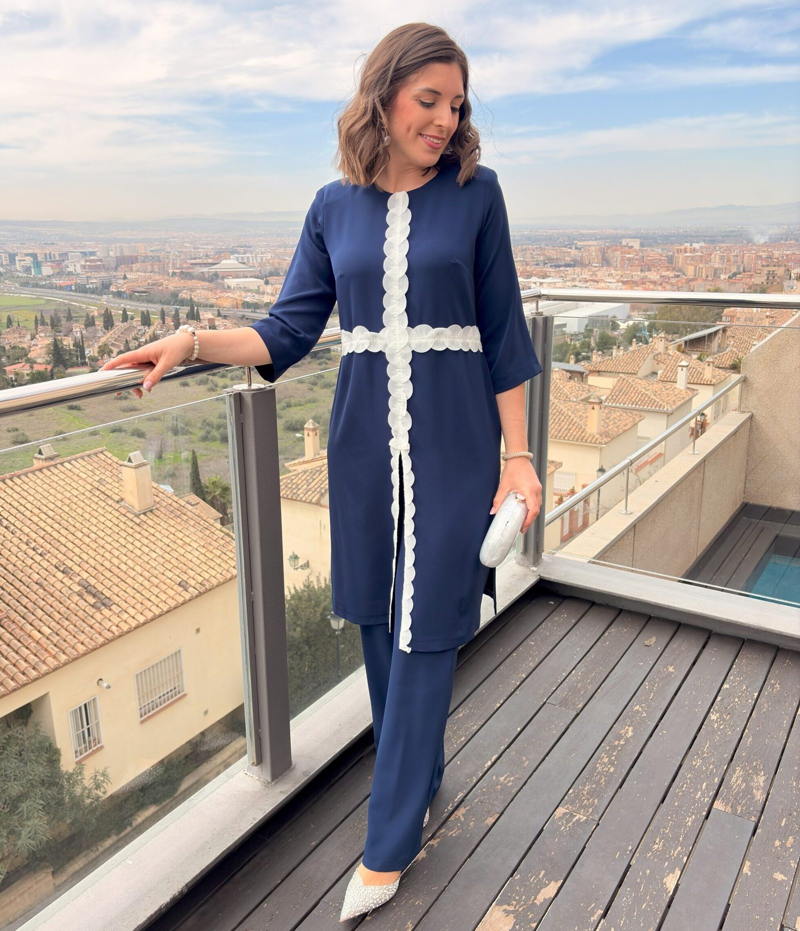 Conjunto blusón y pantalón cenefa