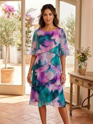 Vestido gasa corto volantes cruzados estampado