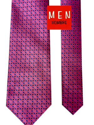 Corbata rosa cuadrados azules