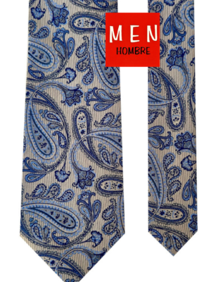 Corbata beige cachemir tonos azules