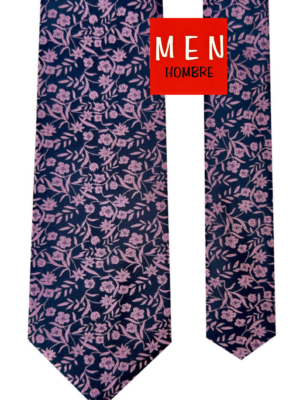 Corbata azul marino florecillas rosas