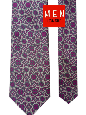 Corbata dibujo nazarí buganvilla y beige