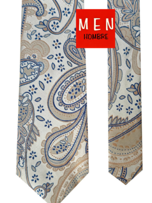 Corbata plateada cachemir beige y azul