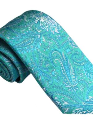 Corbata verde cachemir celeste y plateado