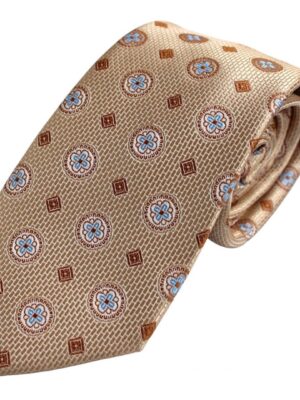 Corbata beige rombos y flores celestes