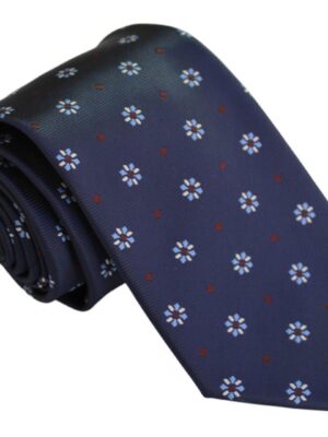 Corbata azul marino cuadritos y flores celestes y marrones