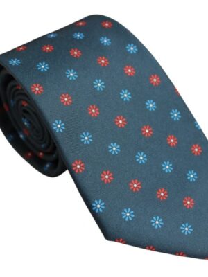 Corbata azul petróleo margaritas rojas y azules