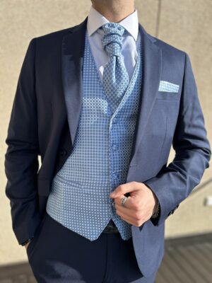 Conjunto chaleco ceremonia margaritas celeste