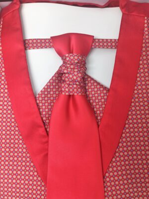 Conjunto chaleco ceremonia margaritas rojo