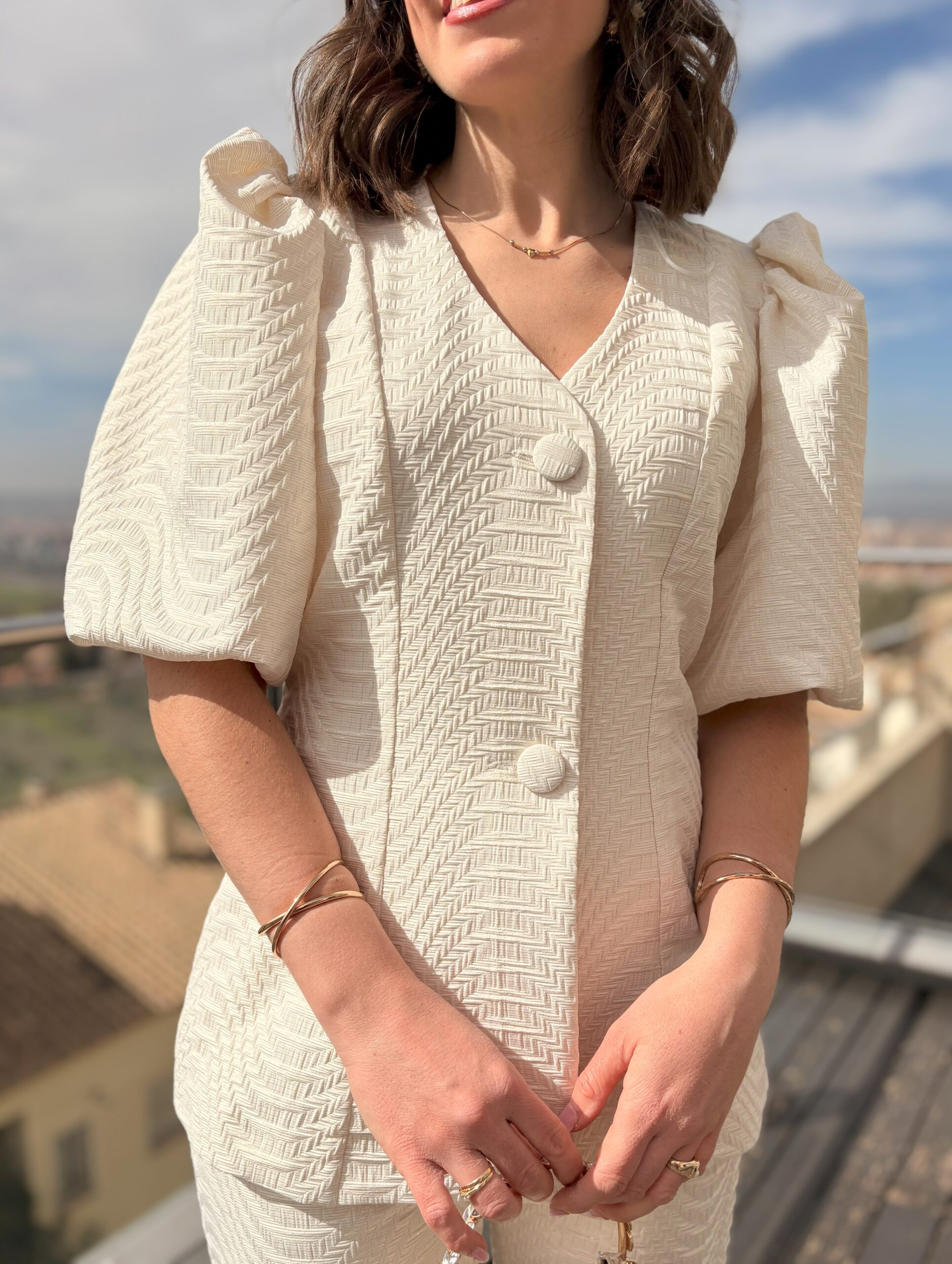 Conjunto chaqueta y pantalón Jacquard blanco - Imagen 4