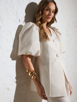 Conjunto chaqueta y pantalón Jacquard blanco