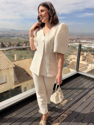 Conjunto chaqueta y pantalón Jacquard blanco