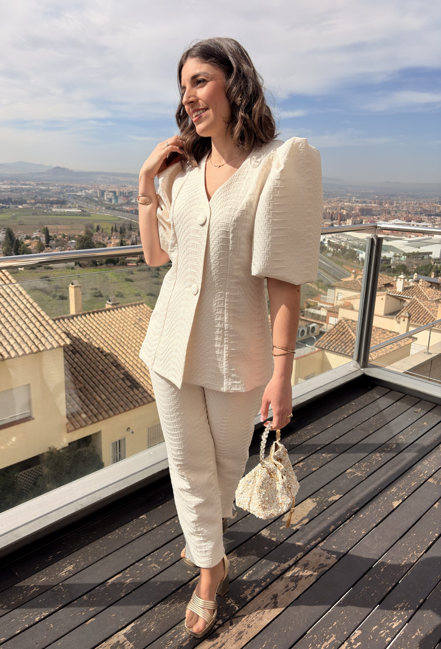 Conjunto chaqueta y pantalón Jacquard blanco