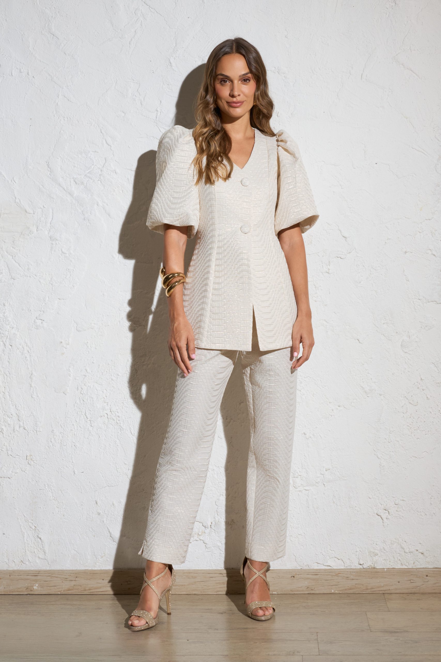 Conjunto chaqueta y pantalón Jacquard blanco - Imagen 7