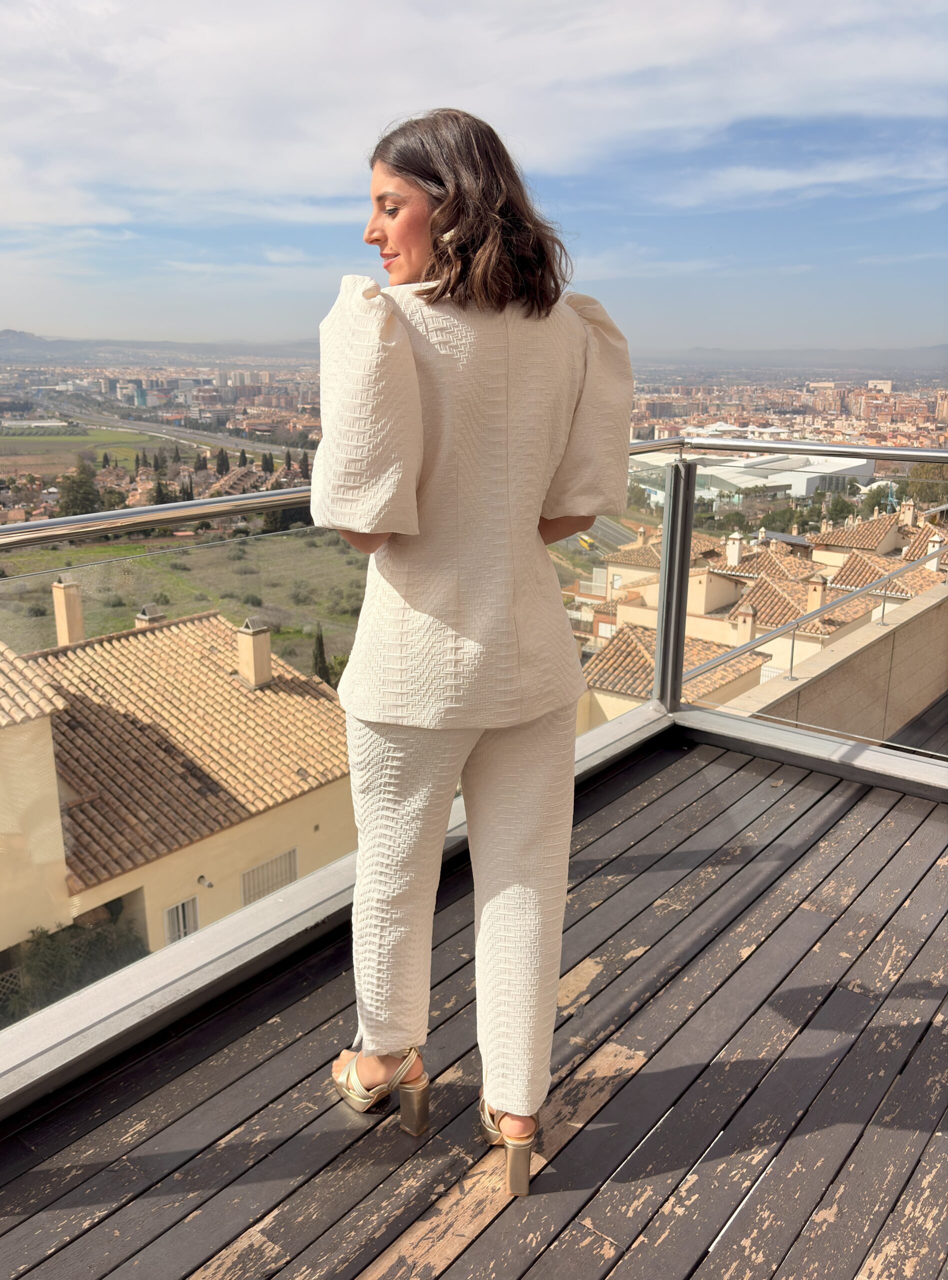 Conjunto chaqueta y pantalón Jacquard blanco - Imagen 5