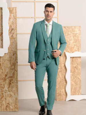 Traje con chaleco ojo de perdiz verde esmeralda