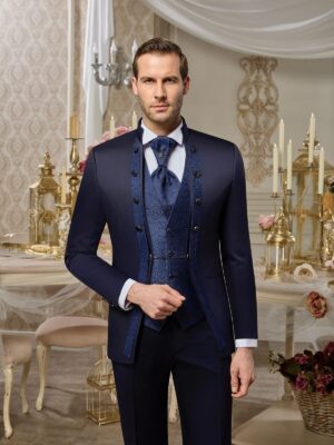 Traje ceremonia cuello mao detalles damasco