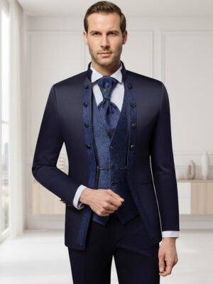 Traje ceremonia cuello mao detalles damasco