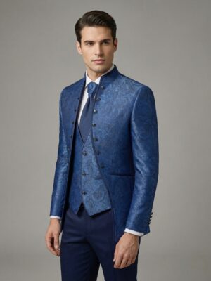 Traje ceremonia cuello mao tejido damasco