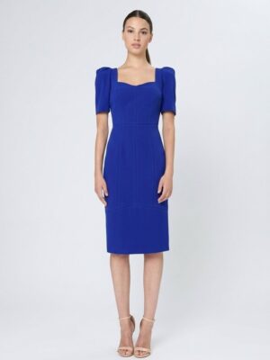 Vestido escote corazon detalle pespuntes azulón