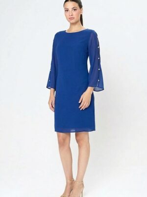 Vestido gasa detalle botones manga azul marino