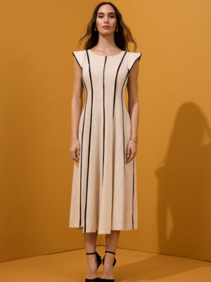 Vestido lino cortes blanco y negro