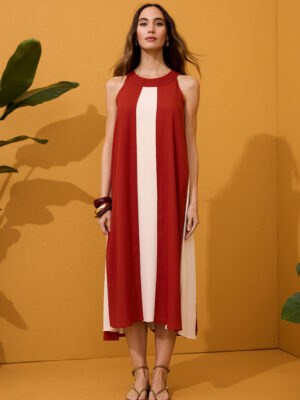 Vestido halter franjas caldera y beige