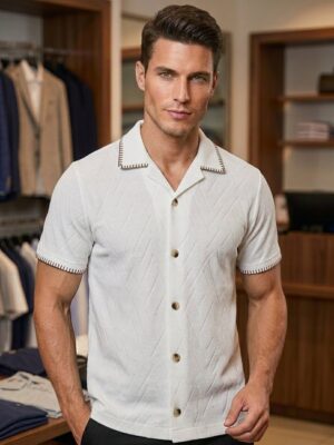 Camisa manga corta punto detalle costuras