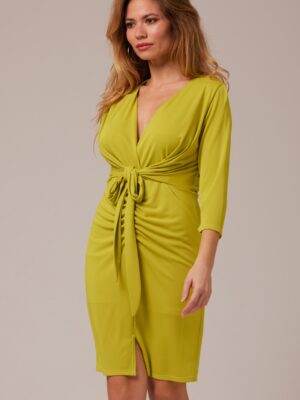 Vestido corto escote cruzado lazada cintura lima