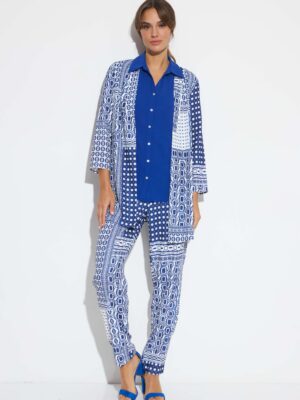 Conjunto rebeca y pantalón estampado cuadros azul y blanco