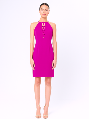 Vestido corto halter detalle lazos fucsia