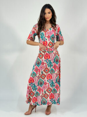 Conjunto camiseta y falda estampado rombos multicolor