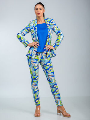 Traje estampado geométrico azul y pistacho