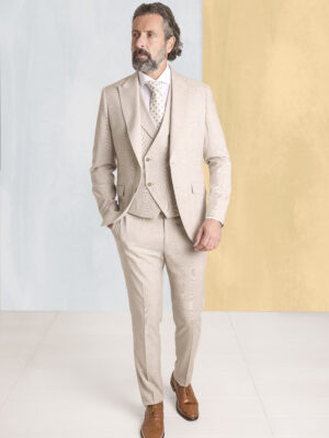 Traje 3 piezas cuadros Principe de Gales beige