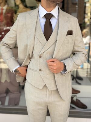 Traje 3 piezas cuadros Principe de Gales beige