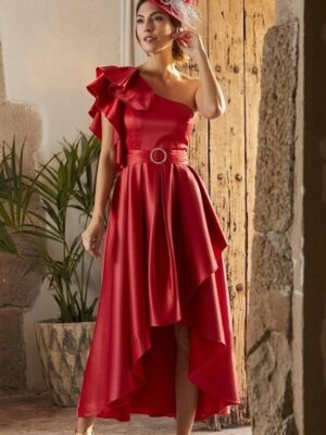Vestido raso asimétrico rojo