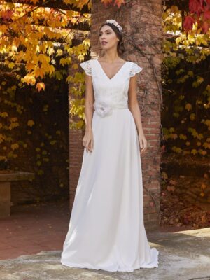 Vestido largo novia blanco cuerpo encaje