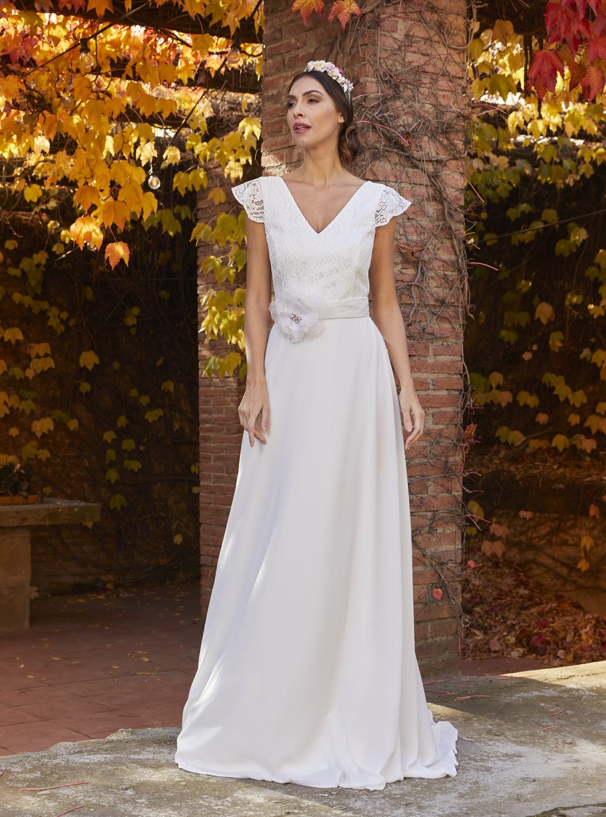 Vestido largo novia blanco cuerpo encaje